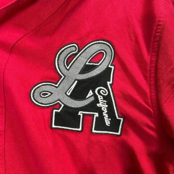Hollister L Mens NWT LA California Ball Jersey Red Hooded Button Up Sweatshirt - Picture 4 of 9
